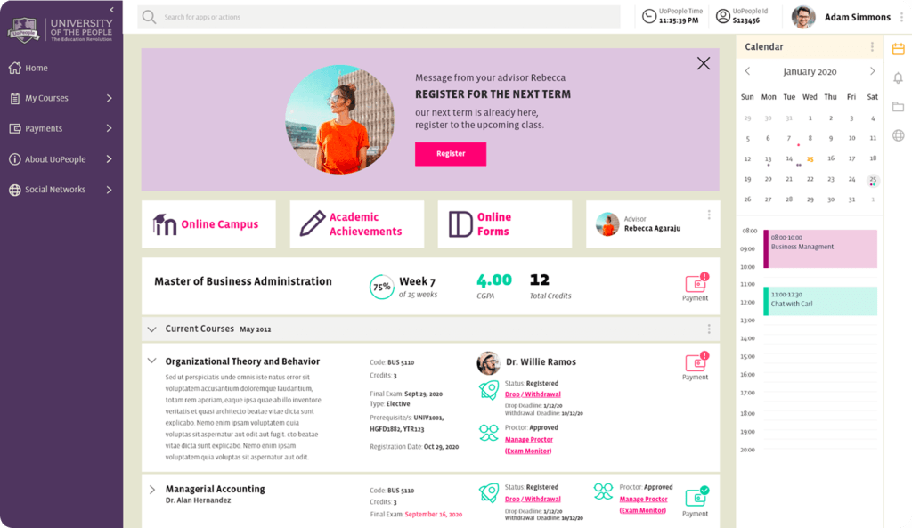 Simplified student dashboard